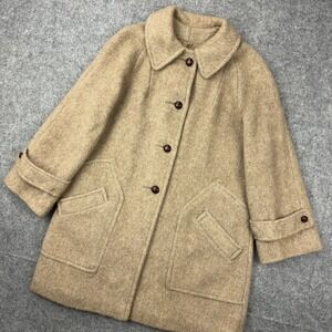 VTG‎ Halldon Coat Womens Medium Tan Wool Mohair Button Front Overcoat 60s 70s